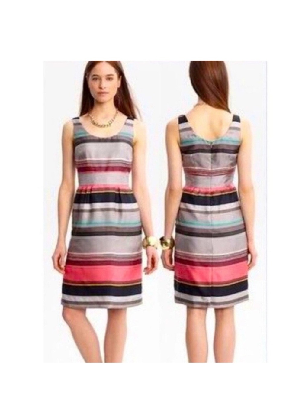 Banana Republic Striped Sleeveless Midi Dress in Coral, Gray, Black and Aqua